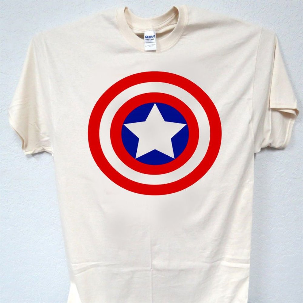 MARVEL, CAPTIAN AMERICA SHIELD, COOL IVORY MENS T-SHIRT T-1133
